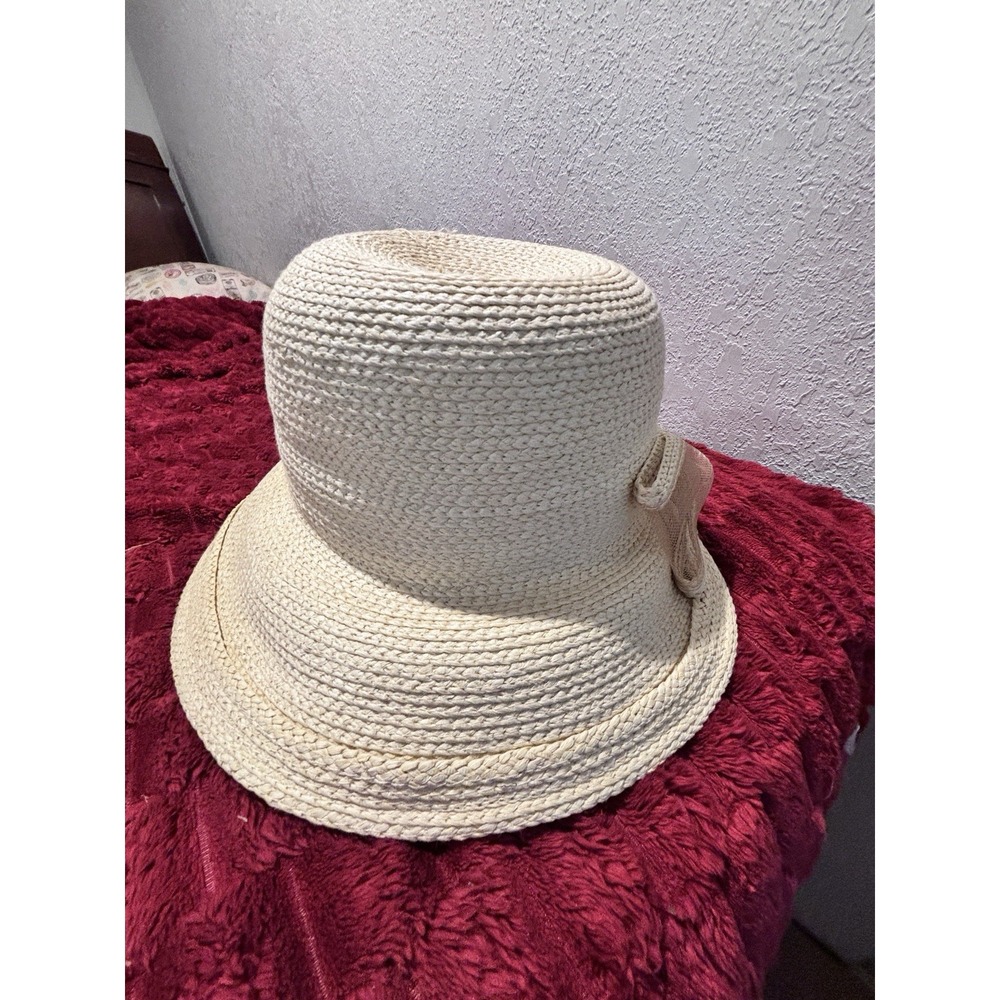 Karen Keith Straw Sun Hat Bucket Style Bow Mesh Bead 1992 12x4 Boho Fairy Whimsy